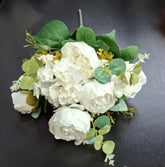 Buchet cu Bujori Alb 49cm – Flori Artificiale din Material Textil